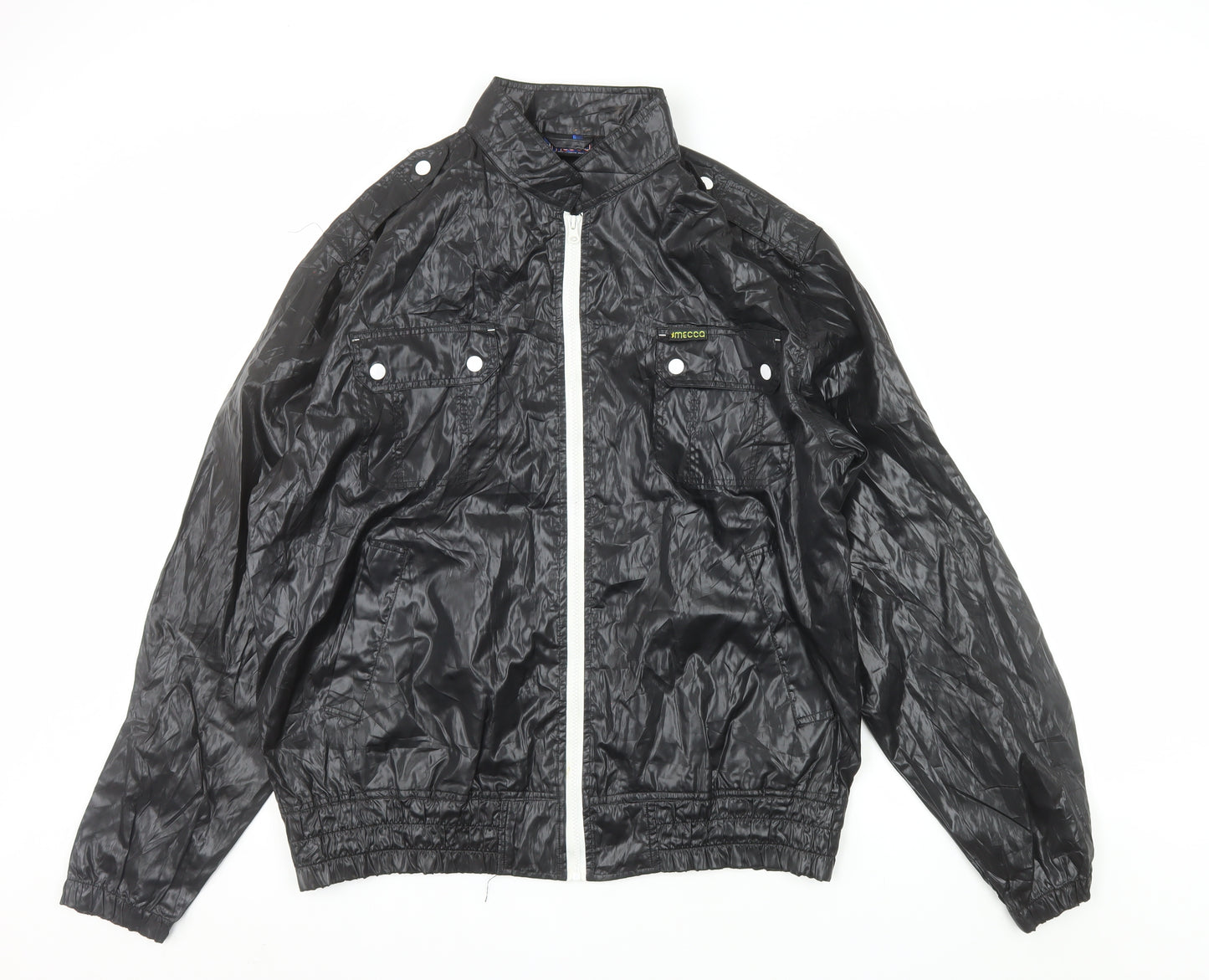 Mecca Men's Black Bomber Jacket L Stand-Up Collar Full Zip