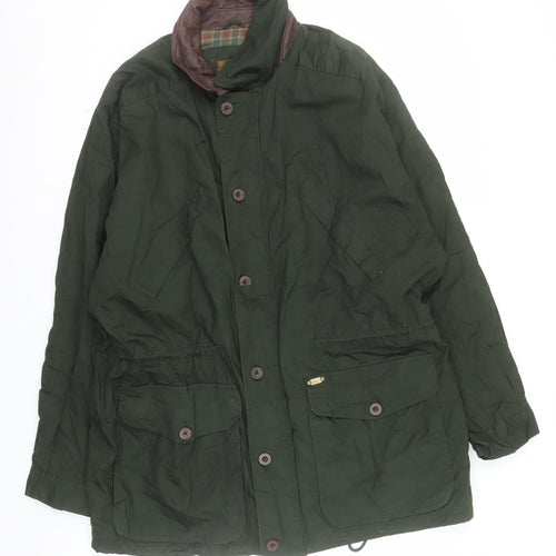 Bass Men's Green Cotton Field Jacket L Leather Collar Outdoor Style