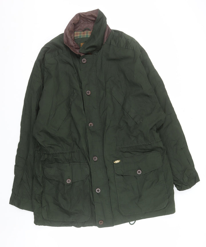 Bass Men's Green Cotton Field Jacket L Leather Collar Outdoor Style