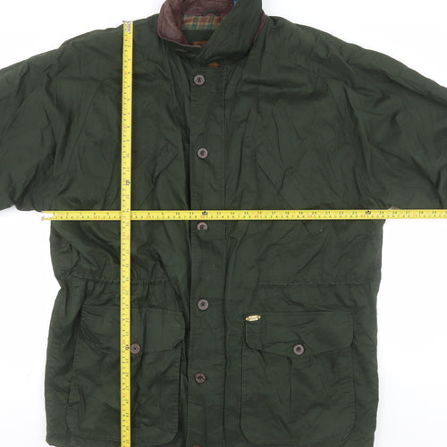 Bass Men's Green Cotton Field Jacket L Leather Collar Outdoor Style