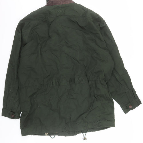 Bass Men's Green Cotton Field Jacket L Leather Collar Outdoor Style