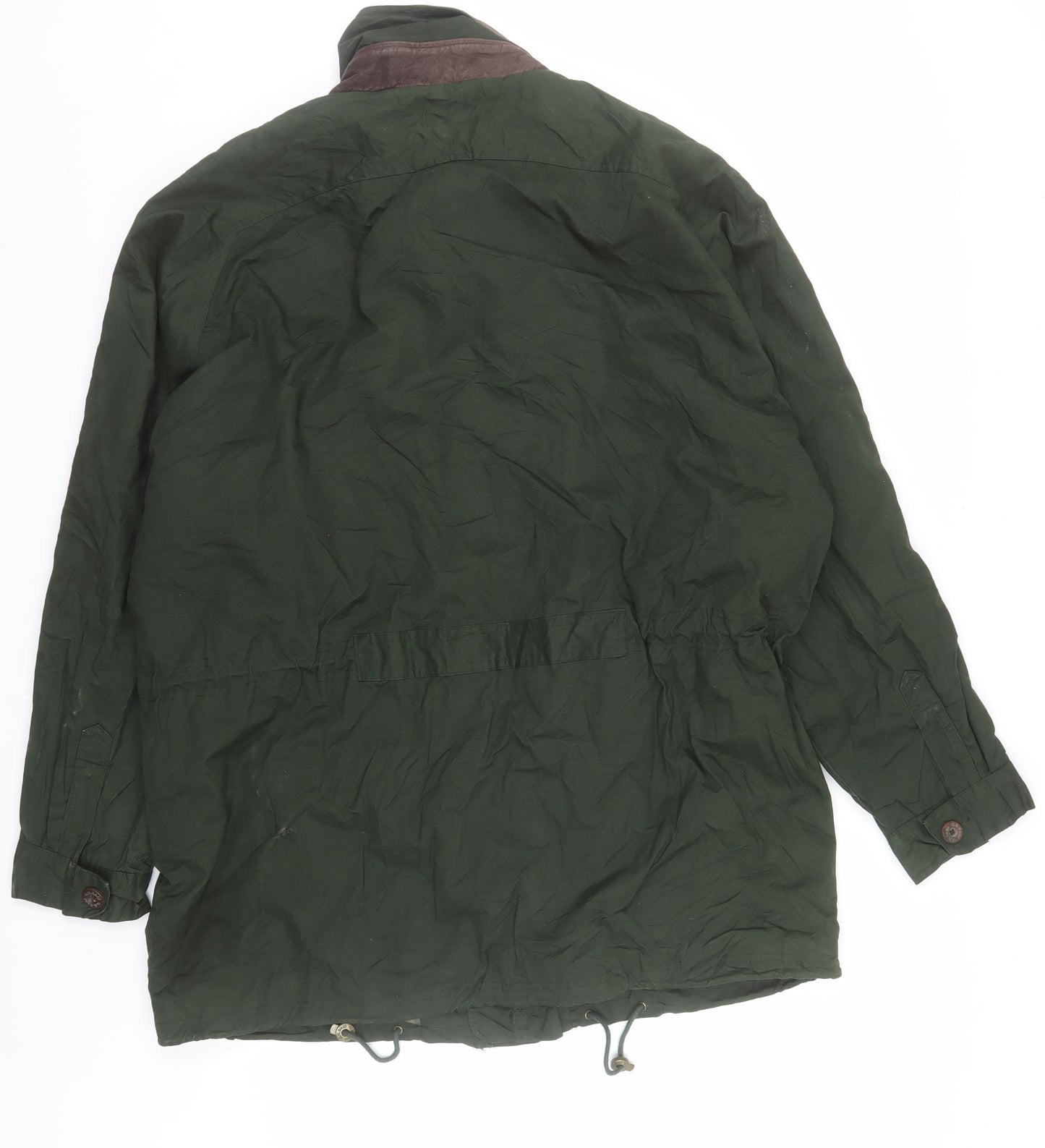 Bass Men's Green Cotton Field Jacket L Leather Collar Outdoor Style