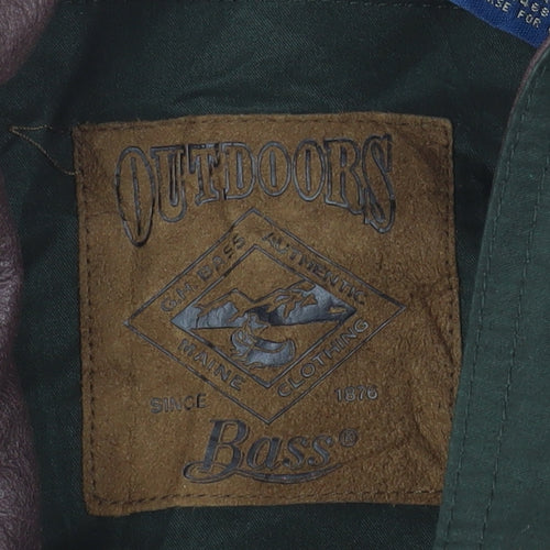 Bass Men's Green Cotton Field Jacket L Leather Collar Outdoor Style