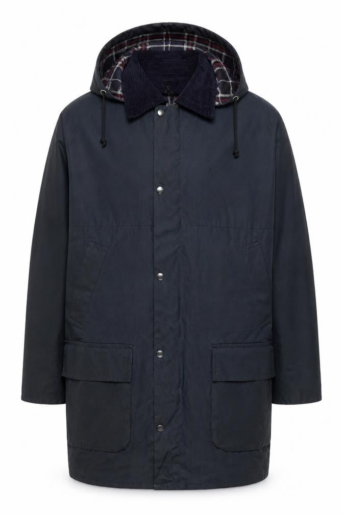 Front view of Avoca Men's Blue L Hooded Cotton Rain Coat with Pockets
