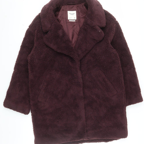 Abercrombie & Fitch Women Brown M Teddy Coat Fleece Mid-Length