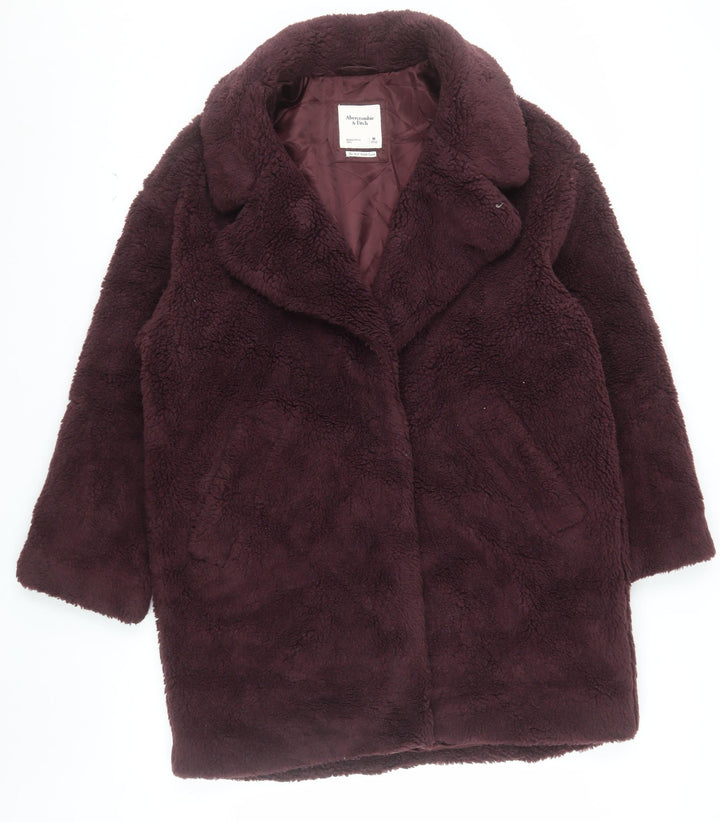 Abercrombie & Fitch Women Brown M Teddy Coat Fleece Mid-Length