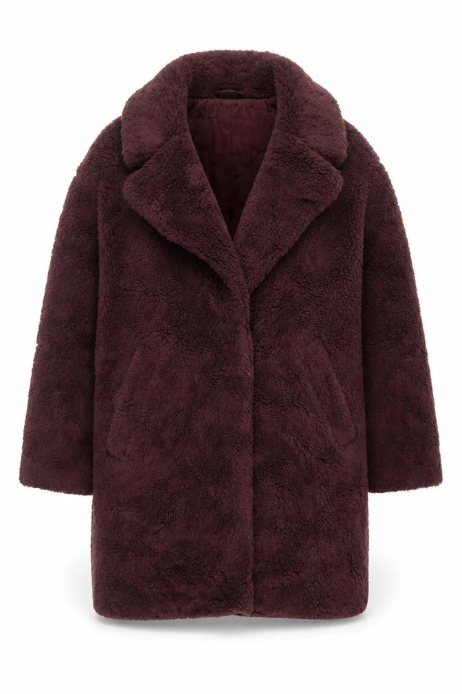 Abercrombie & Fitch Women Brown M Teddy Coat Fleece Mid-Length