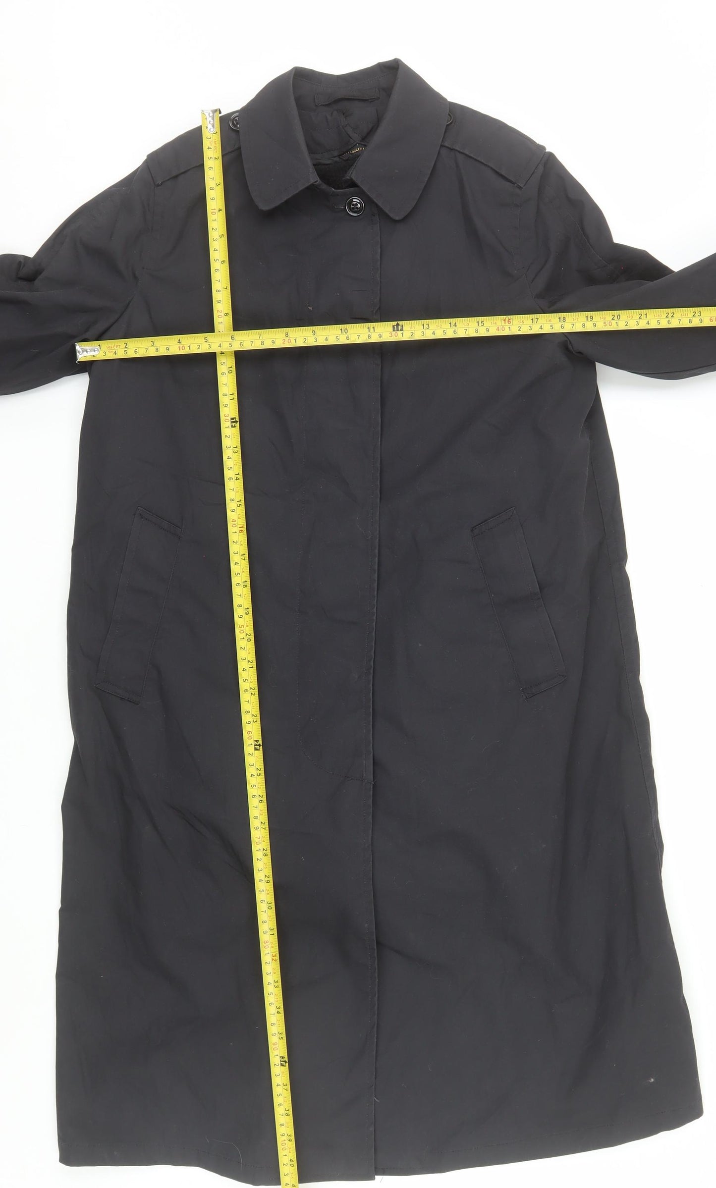 American Apparel Women's Black Long Trench Coat Size 10 Classic Style