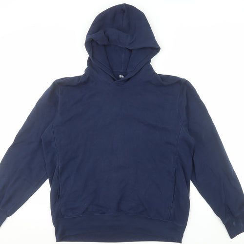 Uniqlo Men's Blue L Pullover Hoodie Long Sleeve Cotton Blend