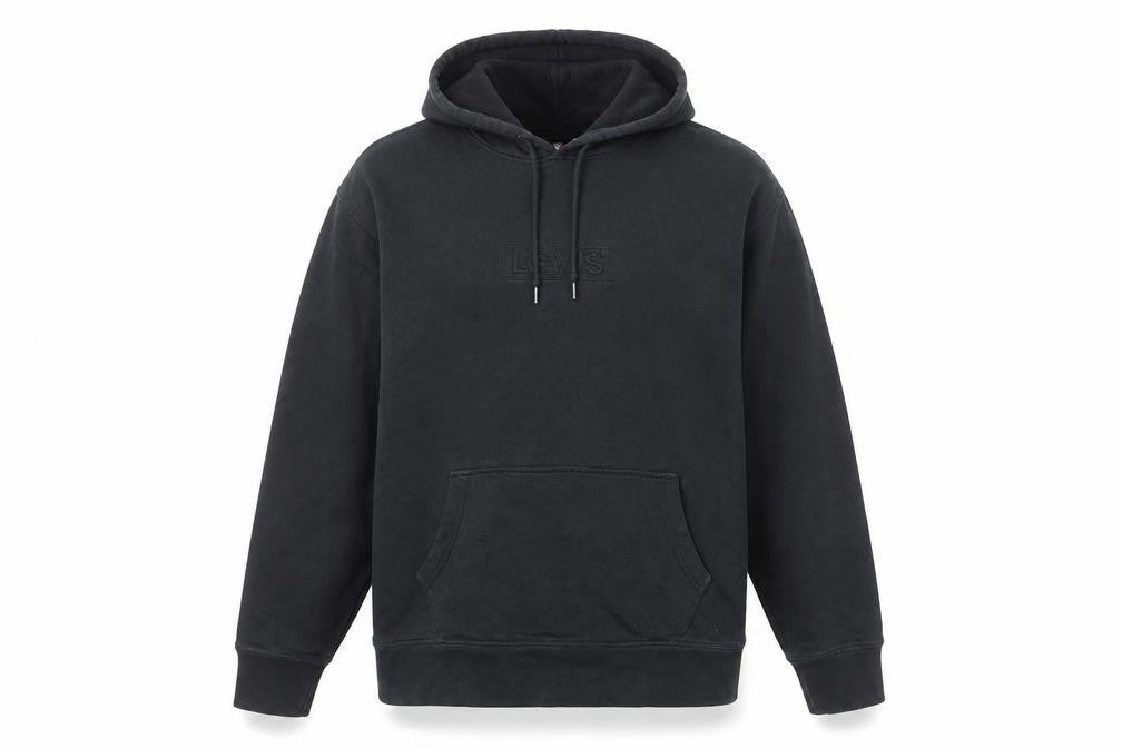 Front view of Levi's Men's Black Pullover Hoodie L Logo Fleece Sweatshirt