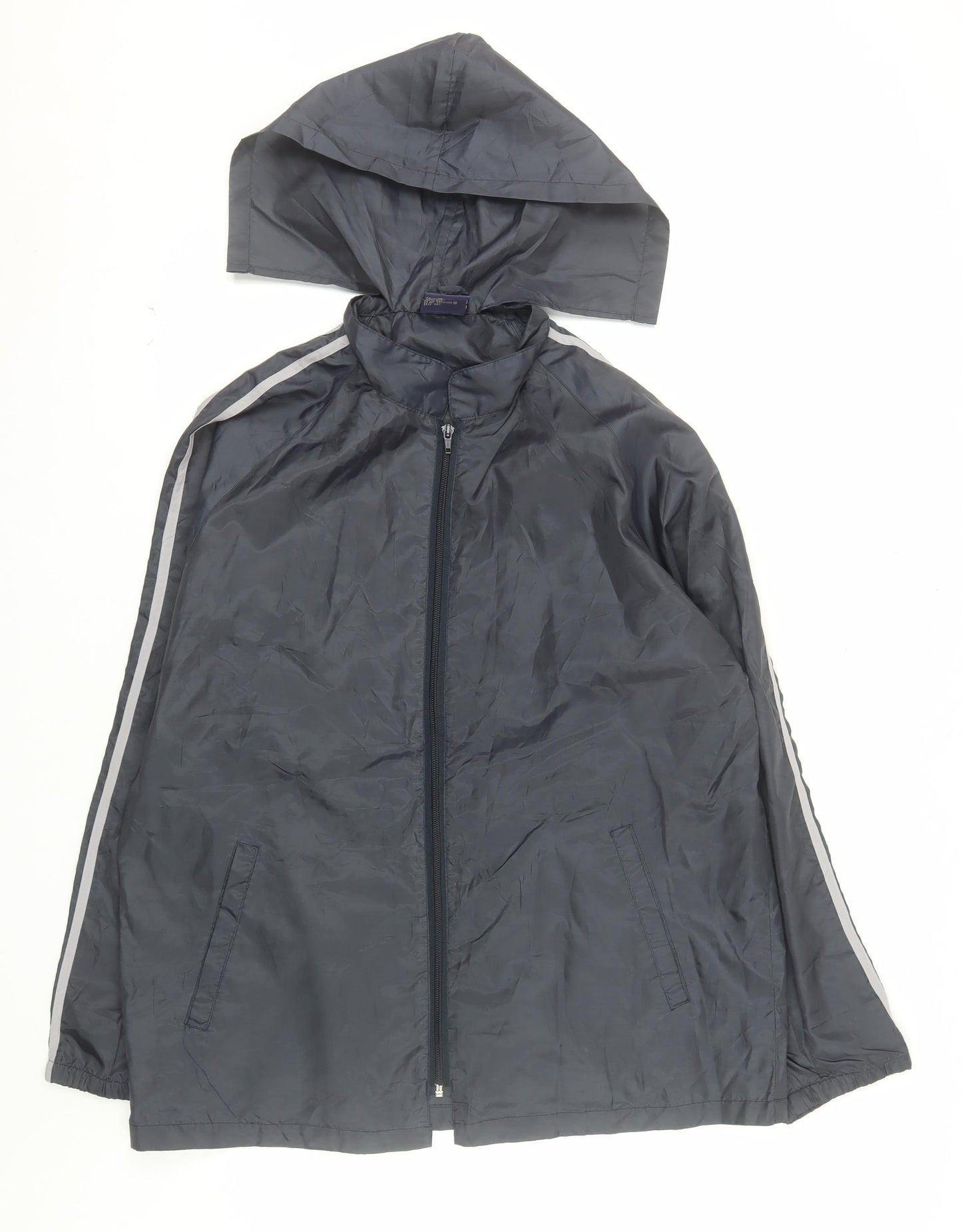 NOW Mens Grey Hooded Rain Cape Jacket M Lightweight Water Resistant