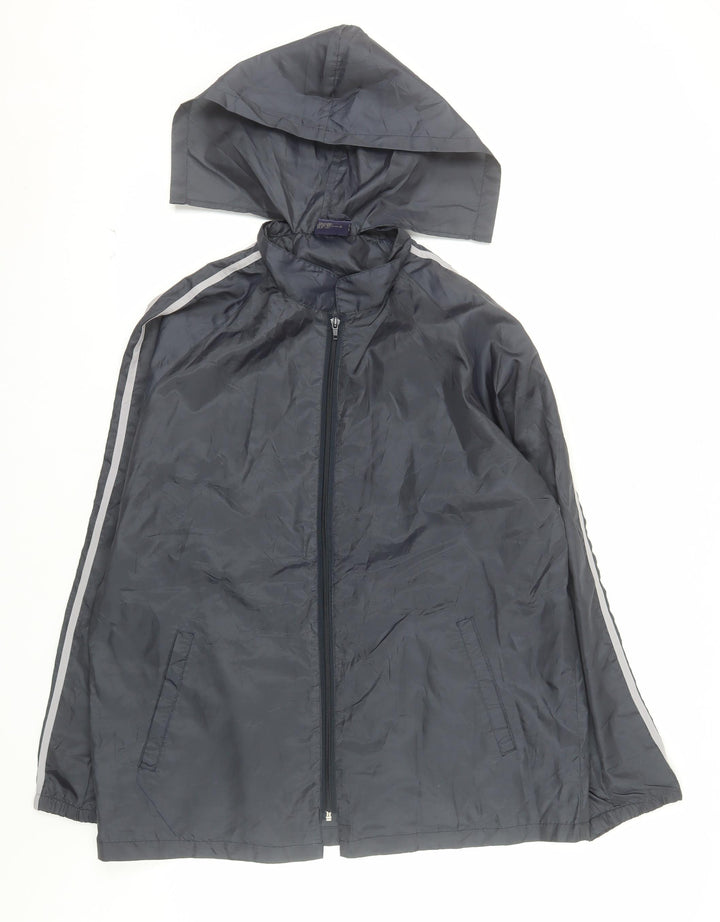 NOW Mens Grey Hooded Rain Cape Jacket M Lightweight Water Resistant