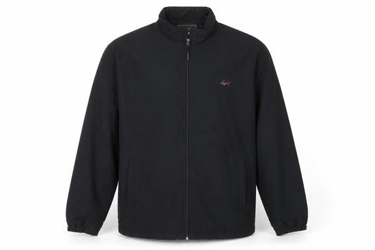 Front view of Greg Norman Men's Black M Basic Golf Jacket Full Zip Lightweight