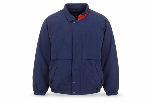 Front view of SK Design Men's Blue XL Nylon Bomber Jacket with Lining