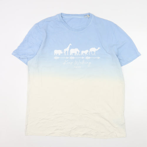 Pulse Men’s Blue Beige Ombre Animal Graphic Organic Cotton T-Shirt 3XL