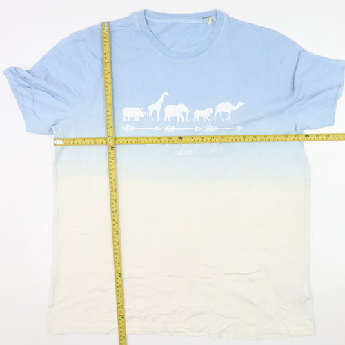 Pulse Men’s Blue Beige Ombre Animal Graphic Organic Cotton T-Shirt 3XL