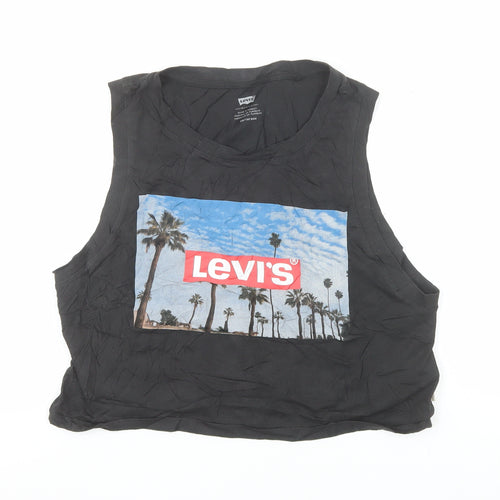 Levi's Womens Black Cropped Tank Top XS Crew Neck 100% Cotton