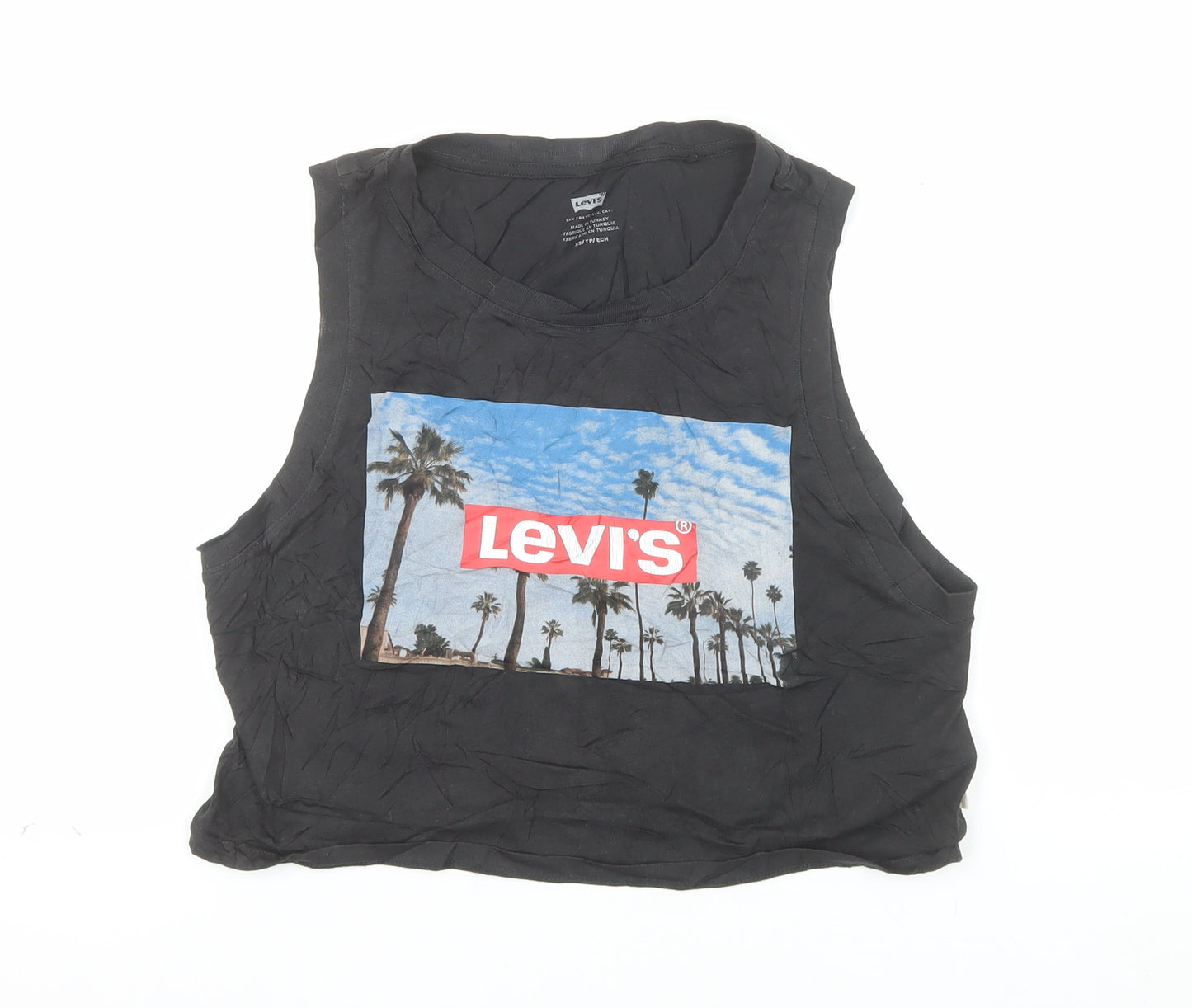 Levi's Womens Black Cropped Tank Top XS Crew Neck 100% Cotton