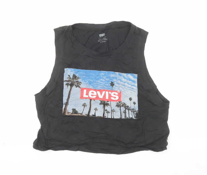 Levi's Womens Black Cropped Tank Top XS Crew Neck 100% Cotton