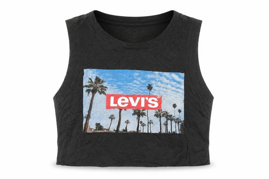 Front view of Levi's women’s black cropped tank top xs crew neck 100% cotton