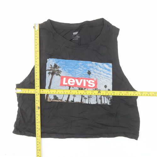 Levi's Womens Black Cropped Tank Top XS Crew Neck 100% Cotton