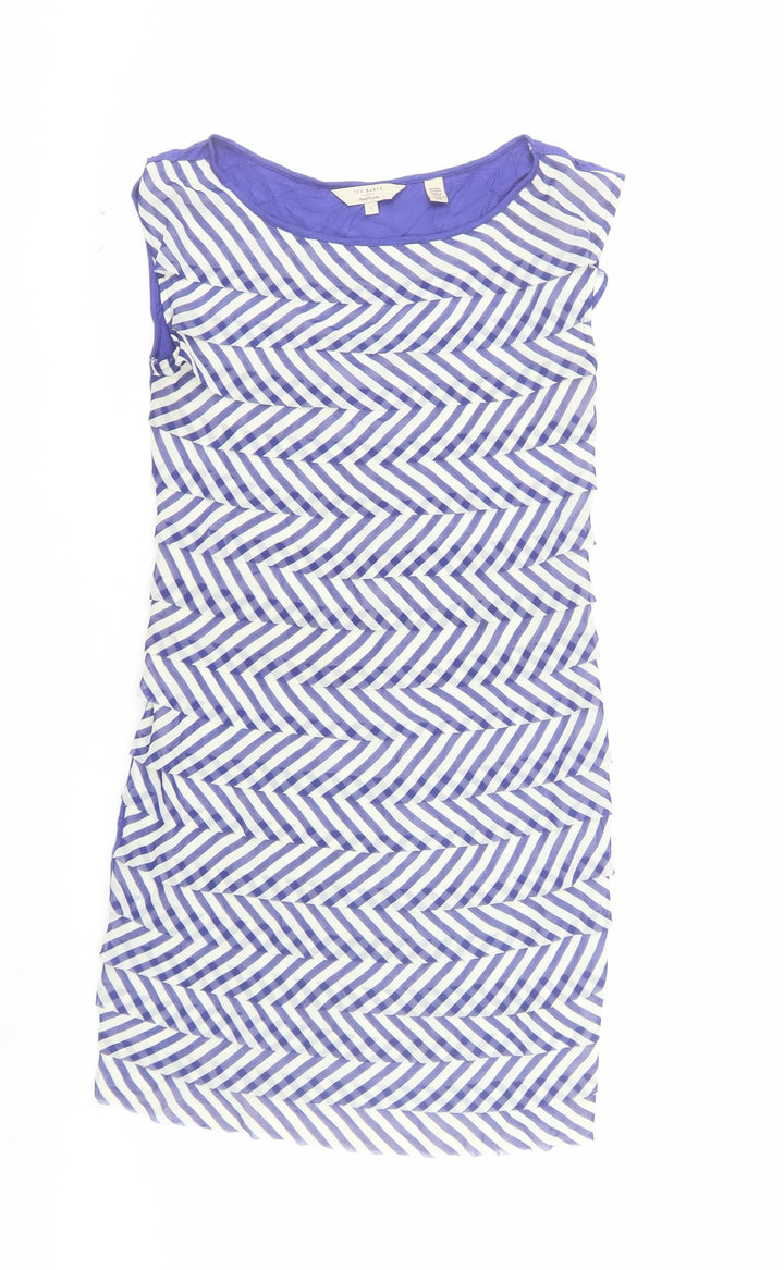 Ted Baker Women's Blue Chevron Shift Dress Size 8 Sleeveless