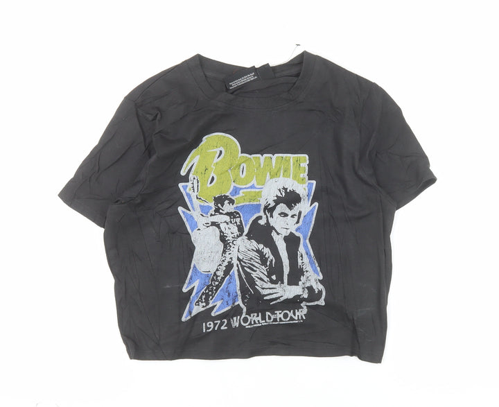 Bowie Women's Black Cropped Graphic T-Shirt Size S 10-12