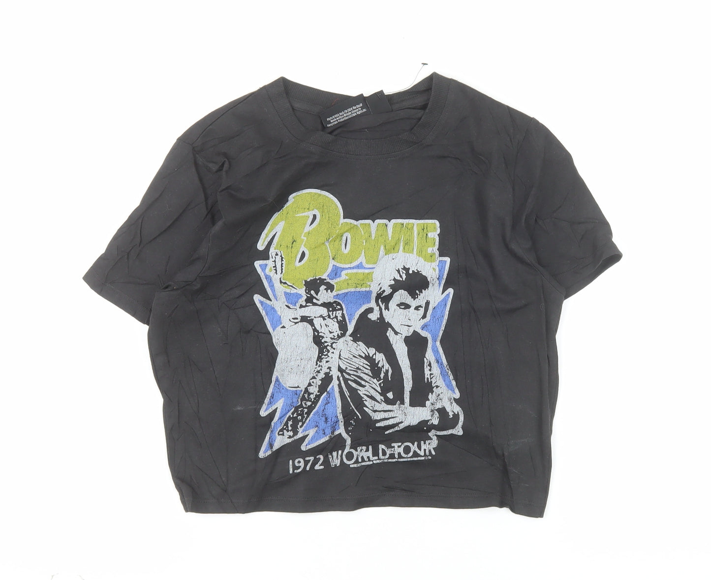 Bowie Women's Black Cropped Graphic T-Shirt Size S 10-12