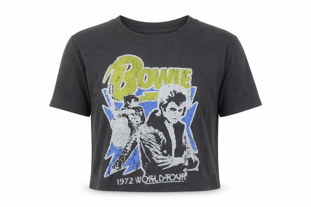 Bowie Women's Black Cropped Graphic T-Shirt Size S 10-12