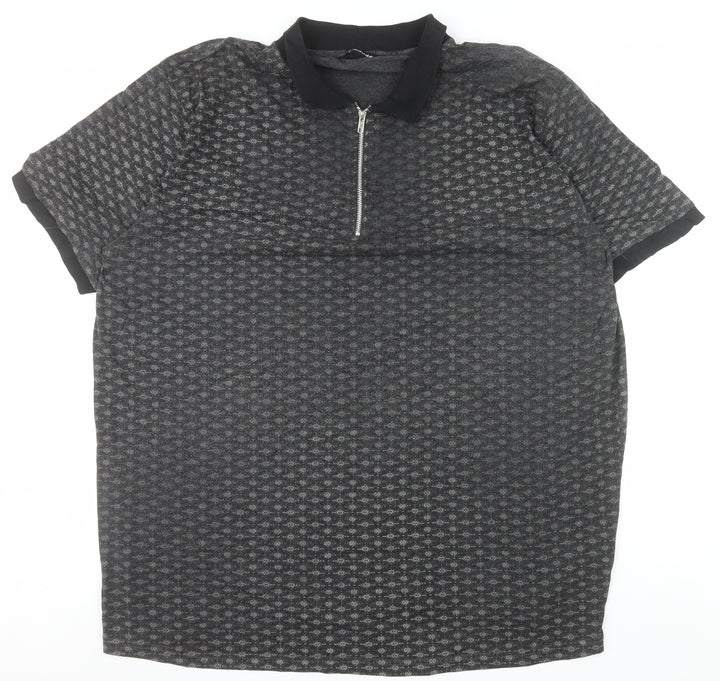 Bigdude Men's Grey 5XL Polo Shirt with 1/4 Zip Collar