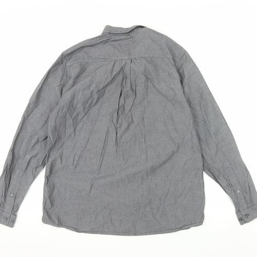 Pretty Green Men's Grey Long Sleeve Button-Down Cotton Shirt L