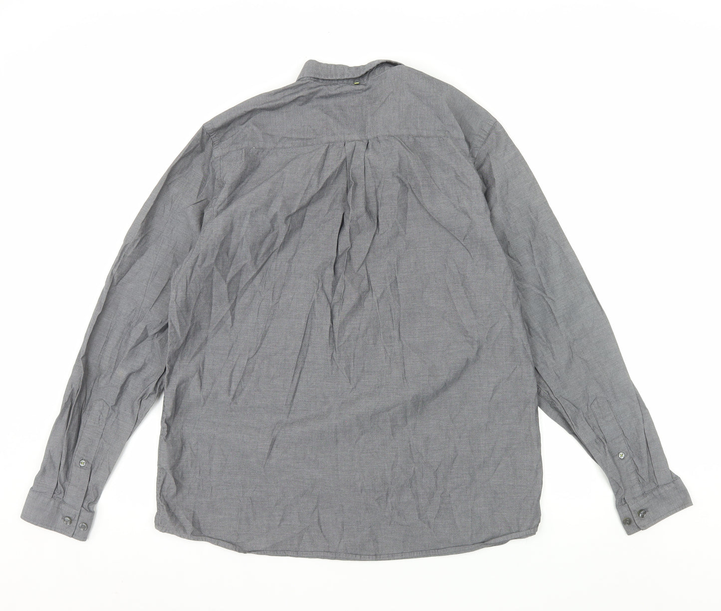 Pretty Green Men's Grey Long Sleeve Button-Down Cotton Shirt L