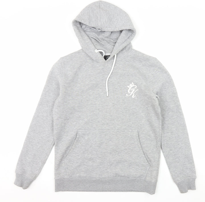 GK Men's Grey Pullover Hoodie Size L Fleece Logo Sweatshirt
