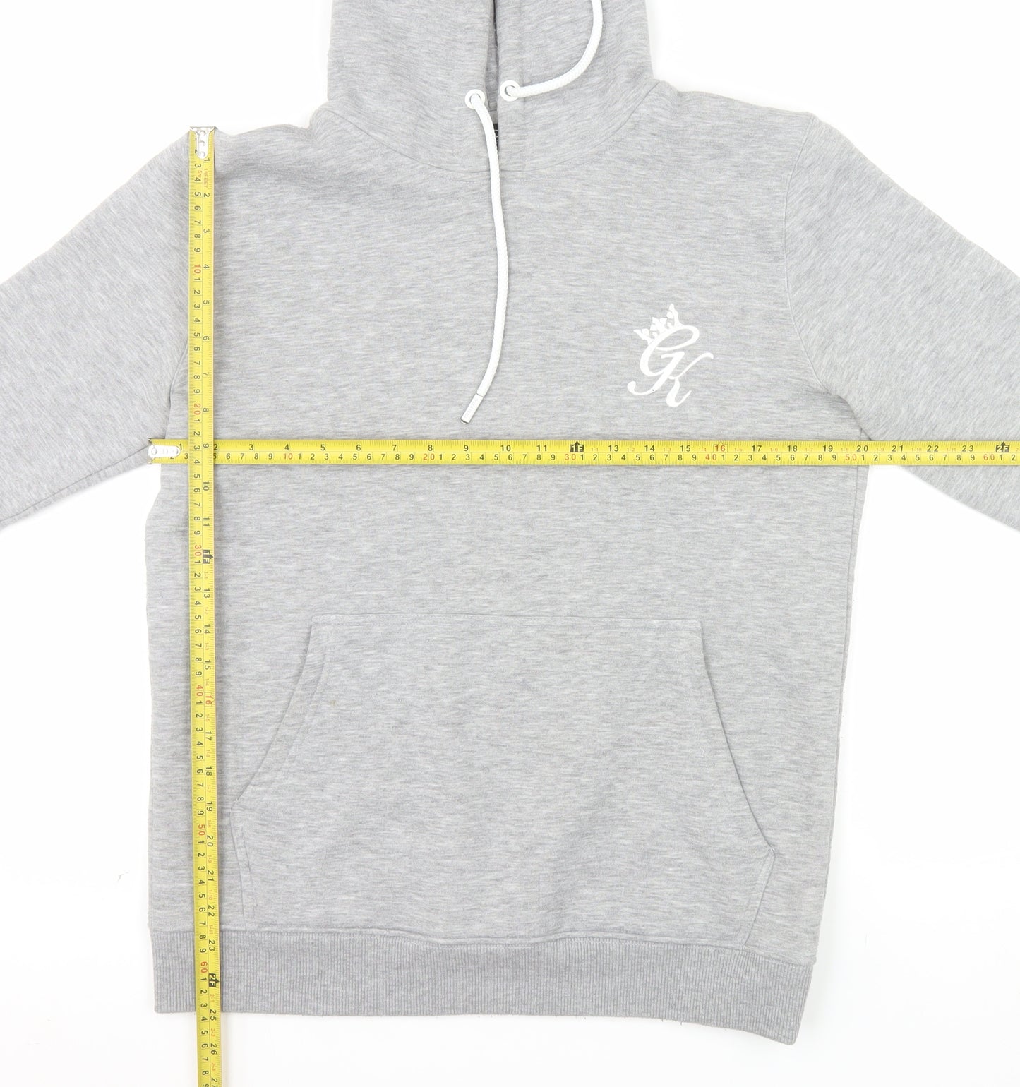 GK Men's Grey Pullover Hoodie Size L Fleece Logo Sweatshirt