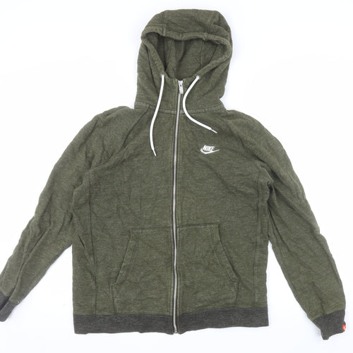 Nike Men’s Green Full Zip Hoodie M Sportswear Cotton Zip Up
