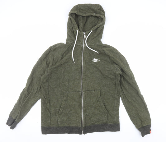 Nike Men’s Green Full Zip Hoodie M Sportswear Cotton Zip Up