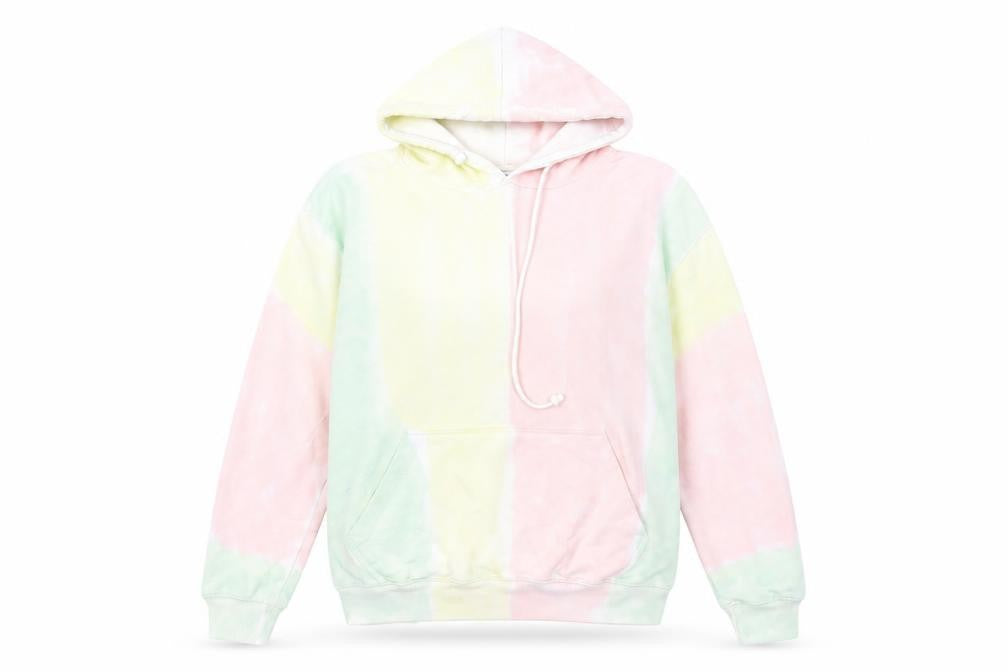 Front view of In The Style Women’s Multicoloured Tie-Dye Pullover Hoodie, size UK 6