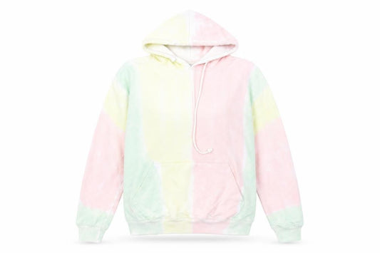 Front view of In The Style Women’s Multicoloured Tie-Dye Pullover Hoodie, size UK 6