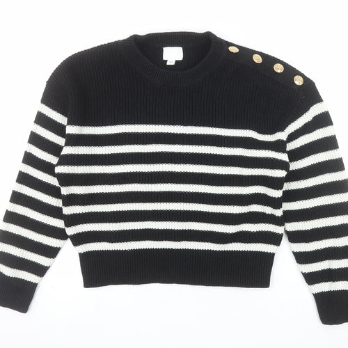 H&M Women’s Black White Striped Chunky Knit Jumper Size 12