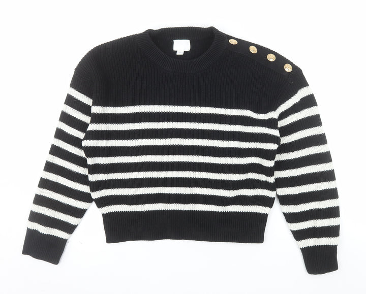 H&M Women’s Black White Striped Chunky Knit Jumper Size 12