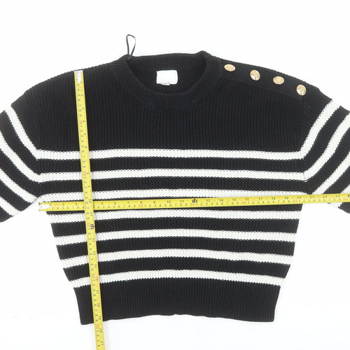 H&M Women’s Black White Striped Chunky Knit Jumper Size 12