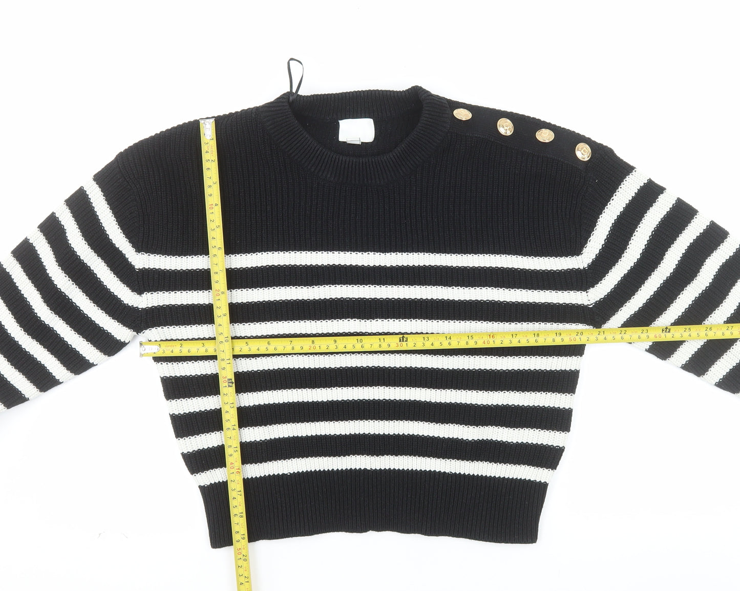H&M Women’s Black White Striped Chunky Knit Jumper Size 12