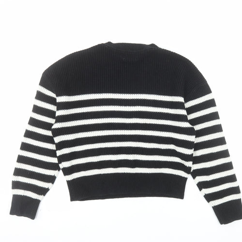 H&M Women’s Black White Striped Chunky Knit Jumper Size 12