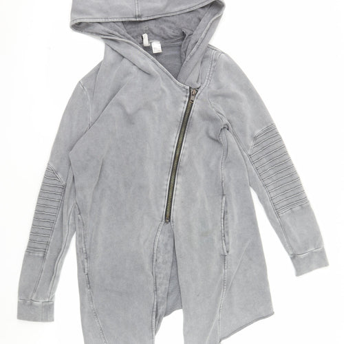 H&M Divided Women Grey Longline Full Zip Hoodie Size S Cotton Blend