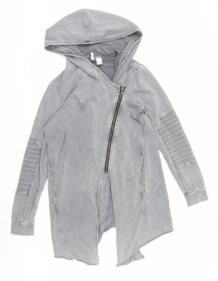 H&M Divided Women Grey Longline Full Zip Hoodie Size S Cotton Blend