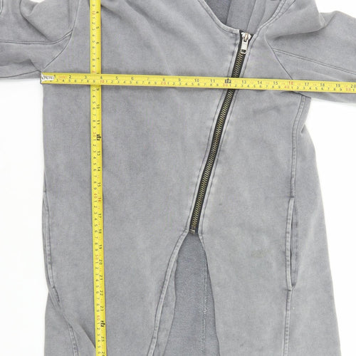 H&M Divided Women Grey Longline Full Zip Hoodie Size S Cotton Blend