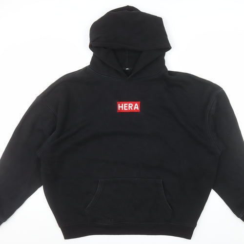 HERA Mens Black XL Pullover Hoodie Relaxed Fit Logo Sweatshirt