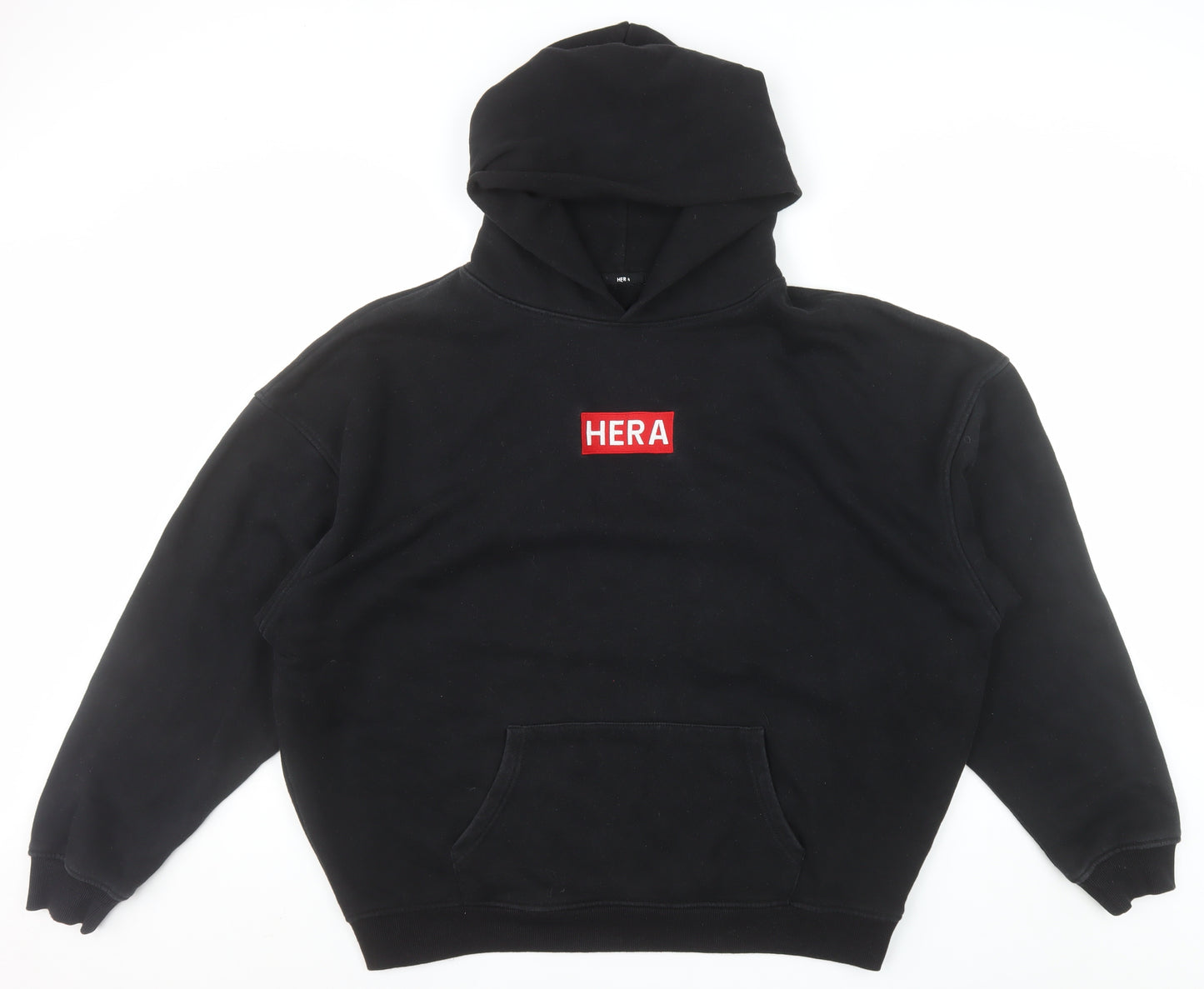 HERA Mens Black XL Pullover Hoodie Relaxed Fit Logo Sweatshirt