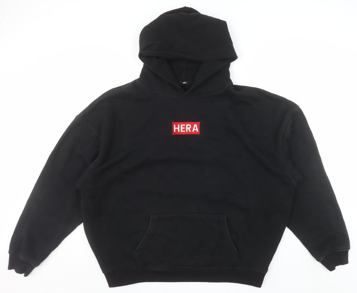 HERA Mens Black XL Pullover Hoodie Relaxed Fit Logo Sweatshirt