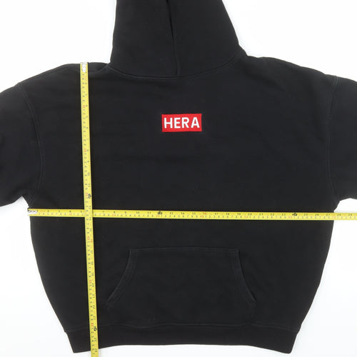 HERA Mens Black XL Pullover Hoodie Relaxed Fit Logo Sweatshirt
